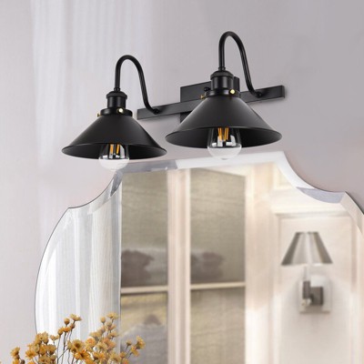 PAKOKULA 2-Lights Black Modemn Dimmable Bathroom Vanity Light with Metal Cone shade