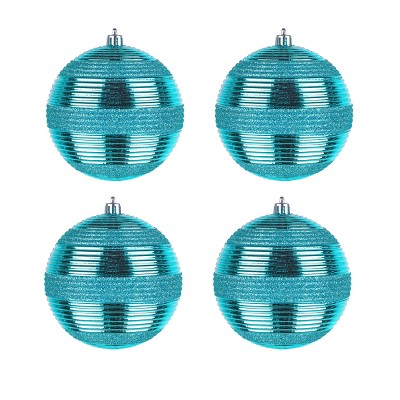 Turquoise Glitter Ribbed Shatterproof Ball Ornaments, Set of 4