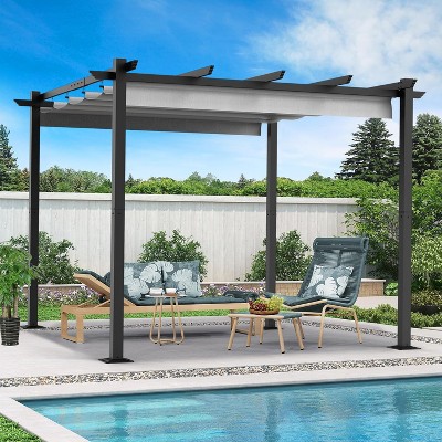 10X10 FT Outdoor Aluminum Pergola, Metal Patio Shelter, Upgraded Retractable Canopy, for Garden and Backyard, Grey