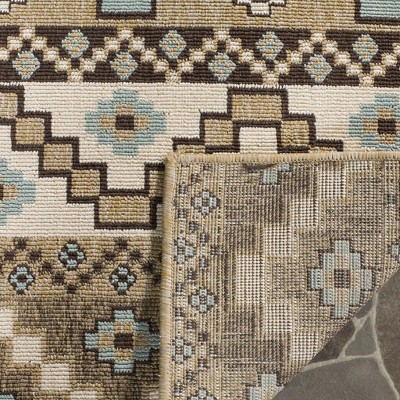 Veranda Blue and Brown Floral Synthetic Area Rug