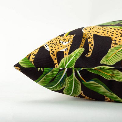Black and Green Cheetah Print Square Outdoor Pillow