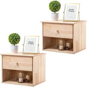 VINGLI Unfinished Natural Solid Wood Floating Nightstand for Bedroom Set of 2, Small Nightstand - 1 of 4