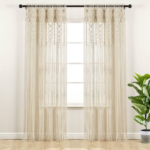 Lace Curtain w/Attached Valance & Tassle WHITE or IVORY 63" OR 84" Window Panel 