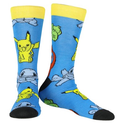 Pokemon Crew Socks Men's Kanto Starters Pikachu Squirtle Bulbasaur Charmander 1 Pair Socks for Shoe Size 8-12 Multicolored