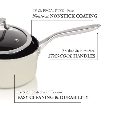 Elegant 2-Quart Off-White Ceramic Nonstick Saucepan with Aluminum Handle