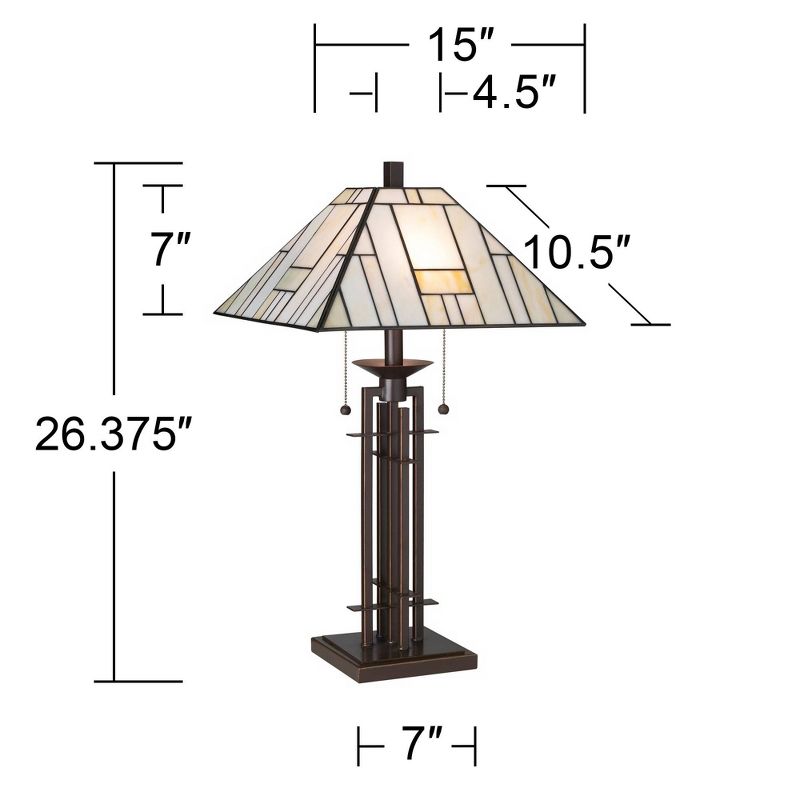 Franklin Iron Works Mission Table Lamp 26 1/2" High Wrought Iron Bronze with Dimmer Tiffany Stained Glass for Bedroom Living Room Bedside Nightstand, 4 of 8