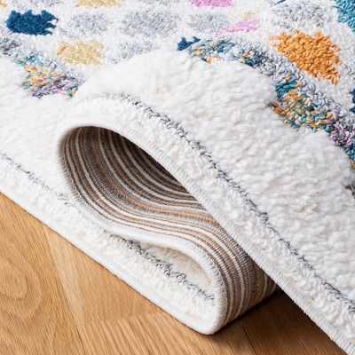 Ivory and Grey Moroccan Fringe Shag Runner Rug