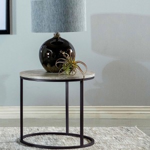 Gunmetal End Table with Faux Marble Top, Sleek Modern Design for Living Room or Lounge Area - 1 of 4