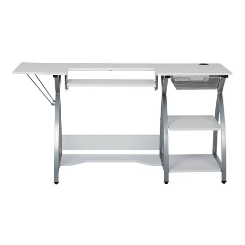 Comet Plus Hobby/office/sewing Desk With Fold Down Top, Height Adjustable  Platform, Bottom Storage Shelf And Drawer Silver/white - Sew Ready : Target