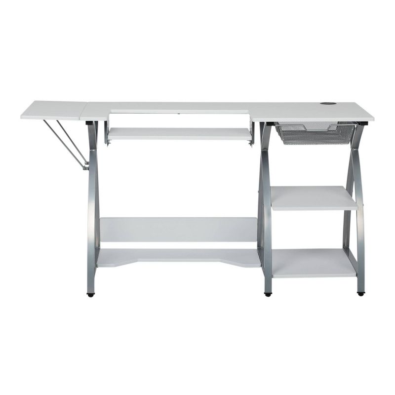 Comet Plus Hobby/Office/Sewing Desk with Fold Down Top, Height Adjustable Platform, Bottom Storage Shelf and Drawer Silver/White - Sew Ready, 1 of 19