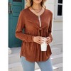 Women's V Neck Blouse Half Zip up Casual Tunic Shirts Babydoll Chest Tie Knot Shirts Ruched Flowy Hem Tunic Tops - 3 of 4