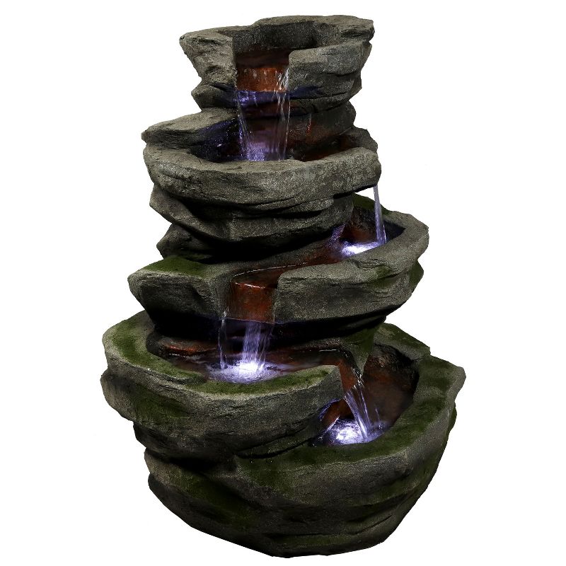 Sunnydaze 31"H Electric Polyresin and Fiberglass Lighted Cobblestone Waterfall Outdoor Water Fountain with LED Lights, 5 of 12