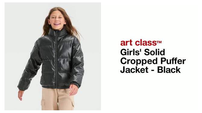 Girls' Solid Cropped Puffer Jacket - art class™ Black, 2 of 5, play video