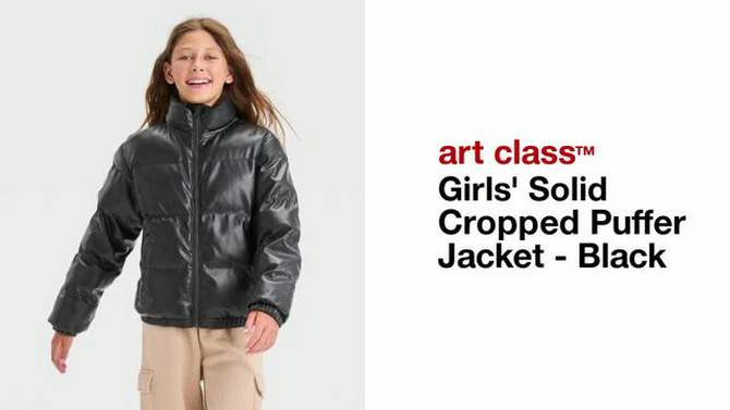 Girls' Solid Cropped Puffer Jacket - art class™ Black, 2 of 5, play video