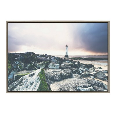 23" x 33" Sylvie Over the Rocks and Across the Beach Framed Wall Canvas Gray - Kate & Laurel All Things Decor: Modern Nautical Digital Art
