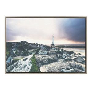 23" x 33" Sylvie Over the Rocks and Across the Beach Framed Wall Canvas Gray - Kate & Laurel All Things Decor: Modern Nautical Digital Art - 1 of 4