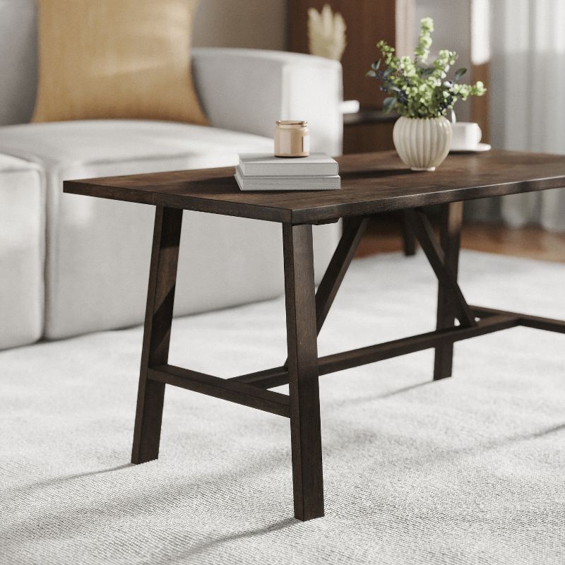 Flash Furniture Eli Solid Wood Farmhouse Coffee Table, Trestle Style Accent Table, 3 of 11
