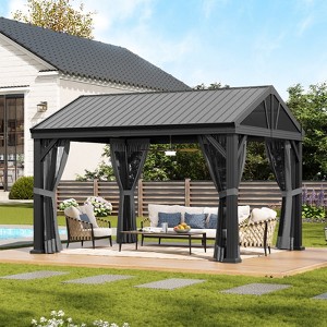 Aoxun 10x12 Hardtop Gazebo with Gable Roof, Aluminum Frame & Steel Top, Outdoor Pavilion with Netting & Hooks for Patio or Garden - 1 of 4