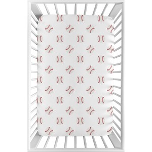 Sweet Jojo Designs Boy Baby Fitted Mini Crib Sheet Baseball Patch Red and White - 1 of 4