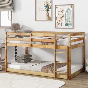 NicBex Twin over Twin Bunk Bed Wooden Bed Frame Low Height Design with Ladder and Full Length Guardrail, No Box Spring Required - 1 of 4