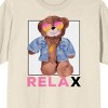 Teddy Drip Relax Chill Bear with Denim Jacket and Sunglasses Men's Natural Short Sleeve Crew Neck Tee - 2 of 3