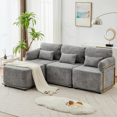 DYHome 92" L-Shaped 3 Seater Modular Sectional Sofa with Ottoman, Sturdy Metal Frame & Cloud Couch Design ¨C No Assembly Required