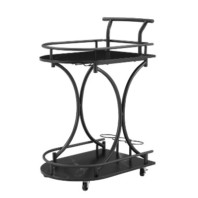 VYNXARIA 2-Tier Bar Cart, Slide Bar Serving Cart, Kitchen Retro Style Wine Cart,Glass Holder, Rolling Drink Trolley for Living Room, Dining Room,Black