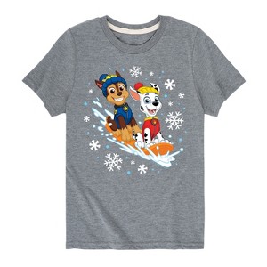 Boys' - Paw Patrol - Chase and Marshall Sledding Short Sleeve Graphic T-Shirt - 1 of 4