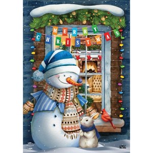 Christmas Window Snowman House Flag 28" x 40" Holiday Bunny Briarwood Lane - 1 of 4