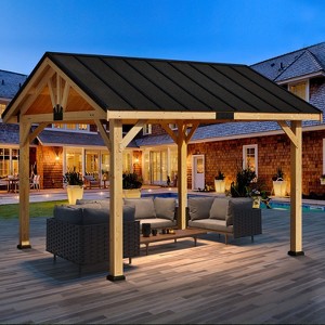 EROMMY 11x12 FT Hardtop Gazebo with Waterproof Asphalt Roof and Solid Wood Frame - 1 of 4