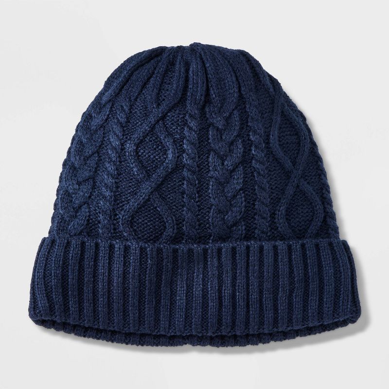Men&#39;s Cable Lined Beanie - Goodfellow &#38; Co&#8482; Navy Blue, 1 of 6