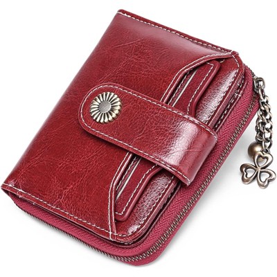 BEAFUP Women’s RFID Blocking Leather Wallet - Genuine Leather Small Bifold with Zipper Pocket & ID Window for Daily Use,Travel,Gift