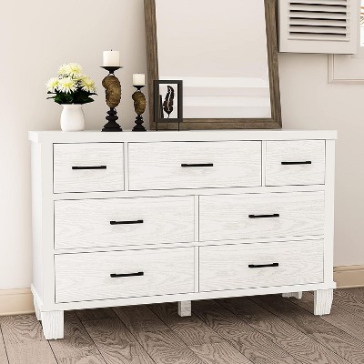 Jojoka White Dresser for Bedroom, 7 Drawers Modern Wood Dresser