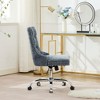 Modern Chenille Upholstered Tufted Office Chair with Nailhead Trim, Adjustable Swivel Desk Chair with Chrome Metal Base-- Frevyn - 3 of 4