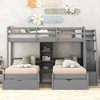 NicBex Twin Size Bunk Bed Triple Wooden Bed Frame with Shelves, 2 Drawers, Storage Stairs and Full Length Guardrail, No Box Spring Required - 2 of 4