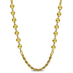 EVERLY JEWELRY | Yellow Plated Sterling Silver 2.5mm Rope and 5mm Bead Necklace, 18 inc  + 2 inc - 1 of 4