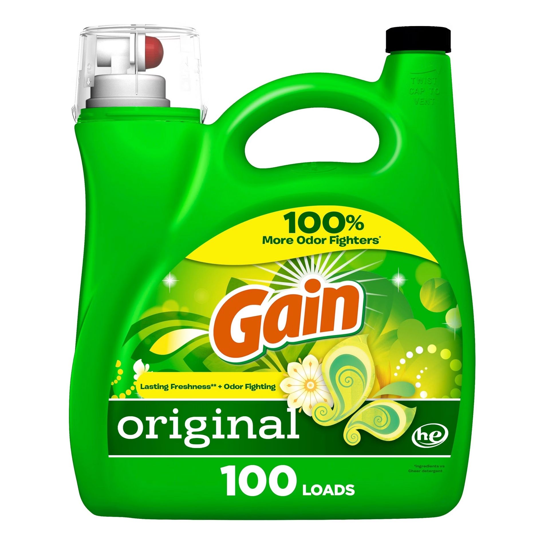 Gain Original HE Concentrated Liquid Laundry Detergent 100 Loads - 144 fl oz: Spill-Resistant Lid, Paraben-Free, Bleach-Free, Odor Control