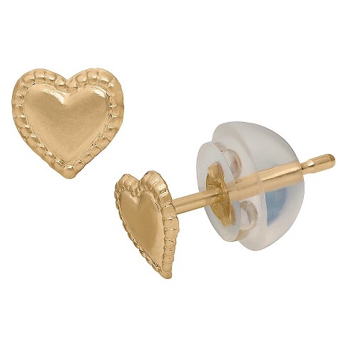 14k Gold Classic Polished Heart Baby / Toddler / Kids Earrings Safety