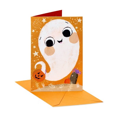 Halloween Card Ghost with Pumpkin and Spider