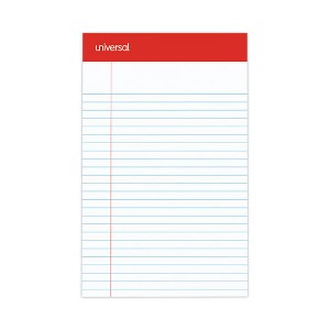 Universal Perforated Ruled Writing Pads, Narrow Rule, Red Headband, 50 White 5 x 8 Sheets, Dozen - 1 of 4