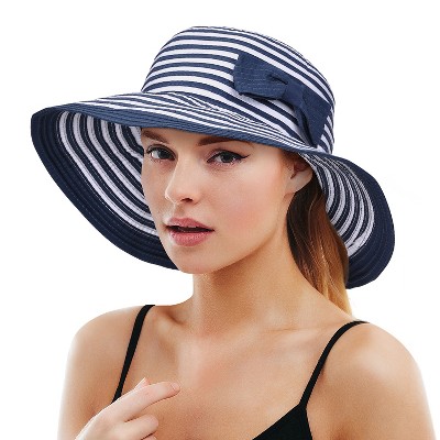 Solaris Women's Striped Straw Floppy Hat, UV Protection Sun Hat for Beach