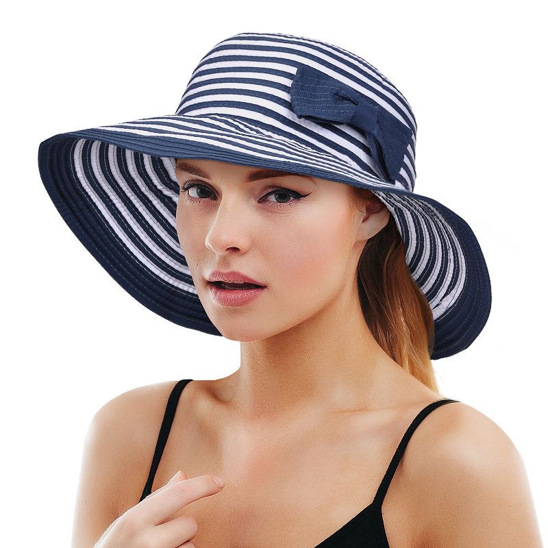Solaris Womens Striped Straw Hat Floppy Beach Hats, 1 of 8