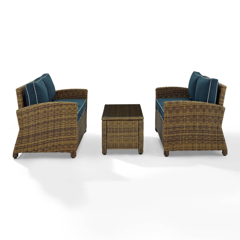 Photos - Garden Furniture Crosley Bradenton 3pc Outdoor Wicker Seating Set with Two Sofa & Side Table Navy  