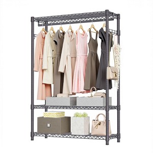 AZL1 Life Concept Garment Rack Durable Heavy Duty Freestanding 3 Tiers with 1 Rod Side Hooks Adjustable for Bedroom Closet, Gray, 45.7"*16.6"*4.6" - 1 of 4