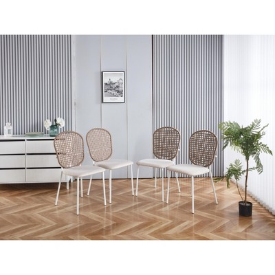 VYNXARIA Beige Sennit Dining & Coffee Chair Set (4 Pieces)