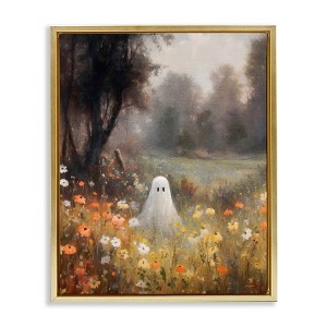 Stupell Industries Ghost in Peaceful Flower Meadow Floating Frame Canvas Art - 1 of 4