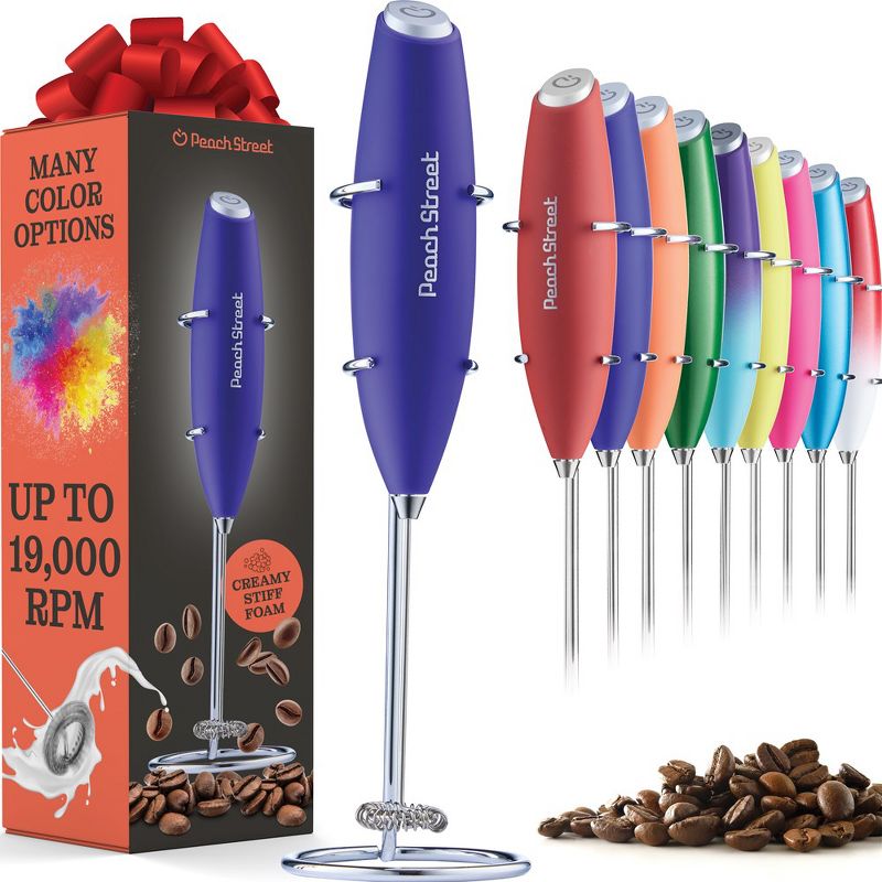 Peach Street Powerful Handheld Milk Frother, Mini Frother Wand, Battery Operated Stainless Steel Mixer, With Stand. for Milk, Latte, 1 of 9