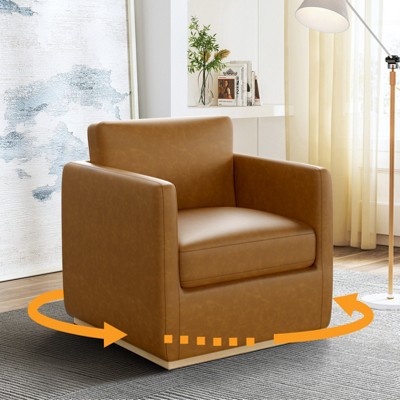 Vipbear Swivel Accent Chair, Velvet Swivel Bucket Chair, Wooden Base Swivel Club Chair, Upholstered Armchair, Reading Chair,Black/White/Beige/Brown