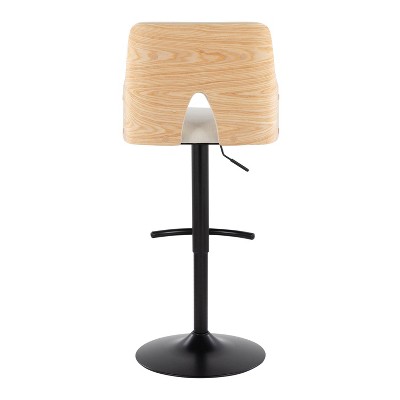 Stella Adjustable Swivel Barstools with Cream Fabric and Wood Back