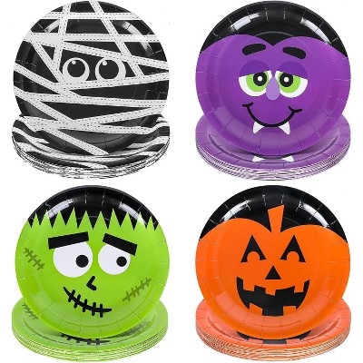 Hachikiko 9 Inch Halloween Paper Plates (40-Count),4 Cute Designs Waterproof Grease-Proof Disposable Party Tableware
